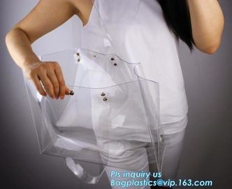 soft loop handle red color 6p free clear PVC bag, handle PVC vinyl packaging bag for gifts, vinyl PVC handles bags with