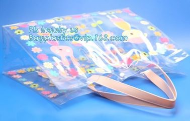 pvc packaging shopping handle bag with button, promotional clear tote pvc handle shopping bag pvc tote bag, die cut hand