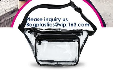 Bagease Clear PVC Fanny Pack With Double Zipper And Adjustable Strap,Clear PVC blacpack with top zipper opening