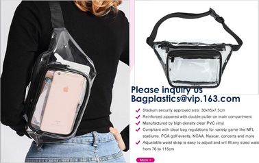 Bagease Clear PVC Fanny Pack With Double Zipper And Adjustable Strap,Clear PVC blacpack with top zipper opening