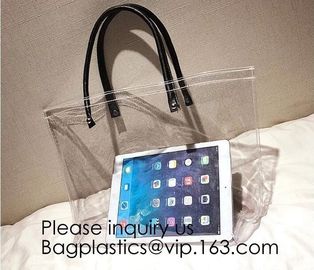 Women Clear Shopping Bag Transparent PVC Beach Bag Large Capacity Foldable Travel Storage Organizer Bag, bagease, pack