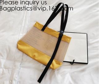 Transparent PVC Blanket Bag/Plastic Shopping Bag/Packaging Bag With Black Woven Trim And Webbing Handle, bagease, packag