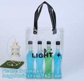 Customized PP/PVC/PETclear plastic gift bag, Reusable Single bottle wine bag Pvc wine bottle gift bag, plastic transpare