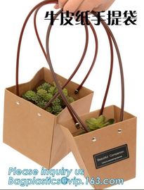 Recycled Fashion Design Flat Paper Handle Kraft Gift Bag Flower Carrier Bag,Flower carrier bag kraft paper flower carrie