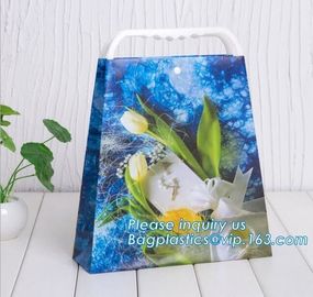 High quality paper flower carrier bags with custom logo, luxury package bags for flowers,lamination printing custom shop