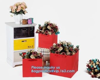 flower carrier bag for gift, paper bag for carry flower,Waterproof white Kraft paper flower bag for packing with ribbon