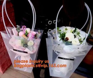 Customized PP plastic transparent flower carry bags with hanging,Eco-friendly Recyclable flower bag transparent pp bag f