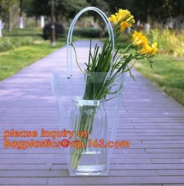 Customized PP plastic transparent flower carry bags with hanging,Eco-friendly Recyclable flower bag transparent pp bag f