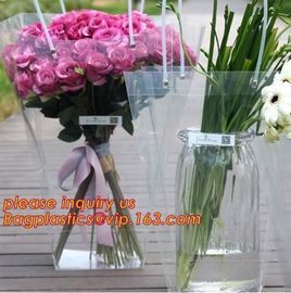 Customized PP plastic transparent flower carry bags with hanging,Eco-friendly Recyclable flower bag transparent pp bag f