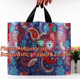 Custom Printed Stand Up Block BottomSoft Loop Handle Plastic Carrier Shopping Bag，Plastic Soft Loop Handle Bag for Shopp