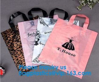 Custom Size Soft Flexi Loop Handle Gold Plastic Shopping Bag Restaurant Takeaway Bag With Printing Square Bottom Plastic