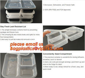 Airtight leakproof microwave custom rectangle plastic meal compartment bento lunch box food storage container with FOOD