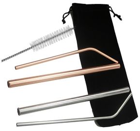 Eco-friendly reusable metal drinking straw stainless steel straw set with brush in blister card packing bagease bagplast