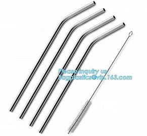 Eco-friendly reusable metal drinking straw stainless steel straw set with brush in blister card packing bagease bagplast