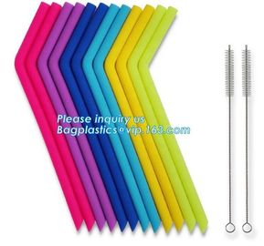 Anti-Cutting Mouth Flexible Silicone Straw Metal Straw With Silicon Tip Sleeve Cleaning Brushes Set Reusable Silicone Dr