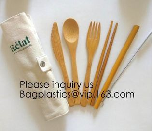 Eco friendly 5 Pieces Fork Knife Spoon Bamboo Disposable Cutlery Set Reusable Bamboo Cutlery Travel Set Bagease pack