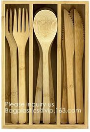 12-Piece Reusable Bamboo Flatware Set with Portable Storage Case,Chopping Board,Cheese Board,Pizza Board,Drawer Organzie