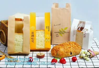 Custom Printed PE Coated White/Brown Kraft Paper,Sandwich/Bread/Cookie Paper Bag,Takeaway stand up kraft paper bread bag