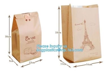 Recyclable sandwich bread food packaging red paper bag,Eco-friendly high quality recycled custom logo printed brown dess