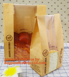 Customize 3 Side Visible Clear Window Offset Printing Bakery Bags, Customize V Bottom with Clear Window Food Grade Toast