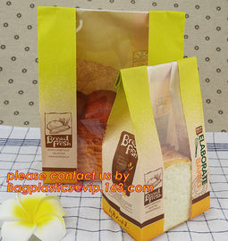 Customize 3 Side Visible Clear Window Offset Printing Bakery Bags, Customize V Bottom with Clear Window Food Grade Toast