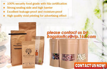 stand up pouch biodegradable zipper bag kraft paper bag, Resealable Snack Stand up Zipper kraft paper Pouch Aluminum