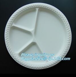 Round 11 inch 4 compartment disposable corn starch plates,3 compartments disposable corn starch plates, corn starch pack