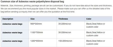 Clear polyethylene disposal bags for asbestos fiber, asbestos bags with black character printing, polyethylene disposal