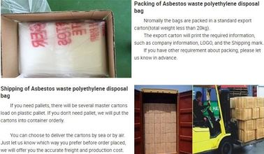 Clear polyethylene disposal bags for asbestos fiber, asbestos bags with black character printing, polyethylene disposal