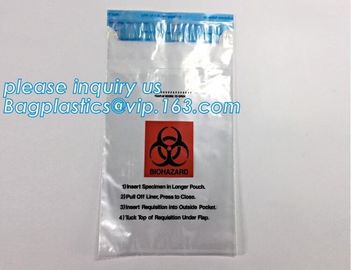 Ecofriendly Lab Use Plastic 3 Walls Biohazard Pathology Specimen Bag, Plastic Printed LDPE biohazard clear specimen bag