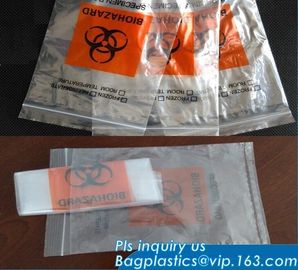 8"*10" BIOHAZARD PRINTED SPECIMEN BAGS with tear off line, 3-wall Biohazard Specimen Bags, Laboratory Specimen Transport