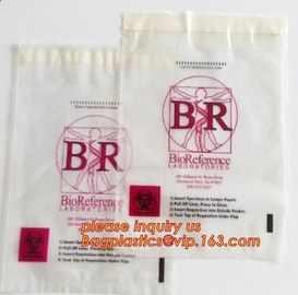 Laboratory Medical biohazard lab plastic specimen transport bag with double pouches, embossed reclosable biohazard speci