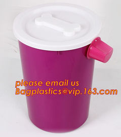 PP plastic type and stocked eco-friendly feature Round pet food container with scoop, Pet Dog Food Storage Container Wit