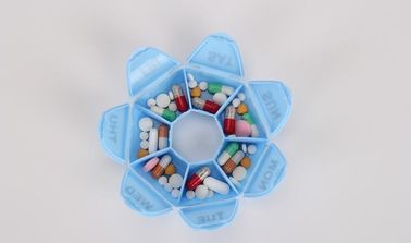 One week 7 compartments round shaped plastic pill organizer, Travel plastic pill containers 7 compartment space planner