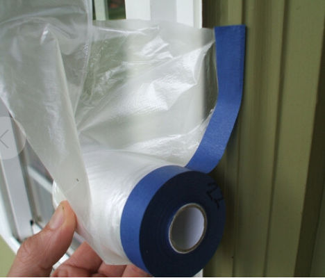 PE pre-taped drop cloth, self adhesive auto painting pre-taped masking film, Pre-taped masking film is disposable produc