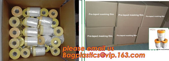 Crepe paper tape masking film, Pre-folded Plastic Film Reel, Pre-taped Plastic bulk roll, hot sale car paint window pr