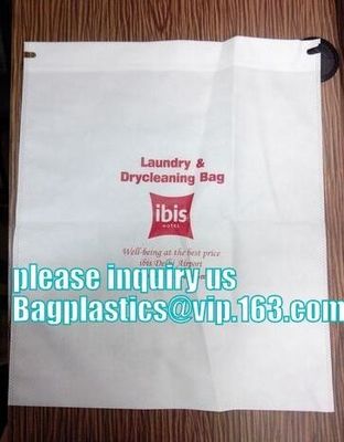 biodegradable Customized Poly Plastic Drawstring Hotel Laundry Bag, Hotel packaging clothes for laundry plastic bag