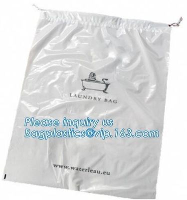 Biodegradable Size 12x16 inch cotton drawstring poly plastic hotel laundry bag,draw string pe bag logo printed poly pouc