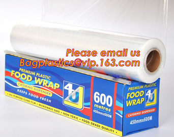 Eco friendly non toxical soft pe pvc food cling wrap on sale, clear food film food grade PE plastic wrap