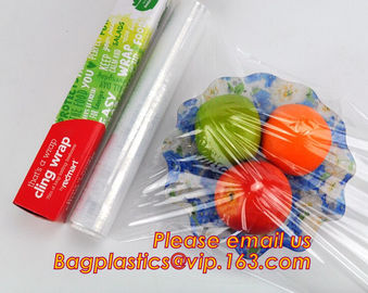 Extended plastic cling wrap pe pvc food film with customized logo, wholesale clear PE food grade kitchen