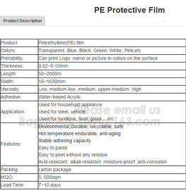 PE Surface Protective Film household appliance protection, surface protective Polyethylene Film (PE Film)