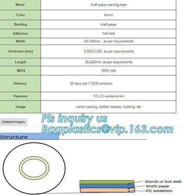 Water-activated Reinforce Kraft Gummed Paper Tape for Sealing & Strapping,Self adhesive kraft paper gummed tape bagease