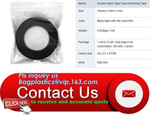 Double sided foam mounting tape,black tape with red cover film,Hot melt double sided cloth carpet tape bagplastics bage