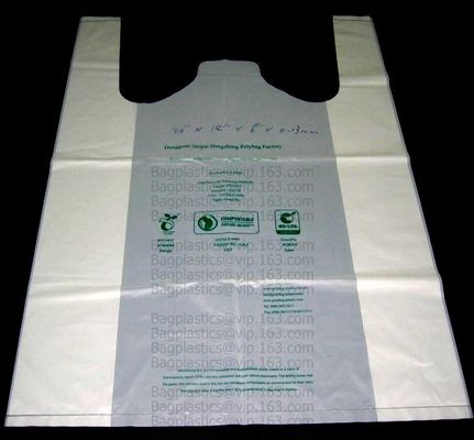 Starch Biodegradable T Shirt Bags Made Of PLA PBAT, 100% Biodegradable & Compostable,T-Shirt Shopping Bags, DOLLAR STORE