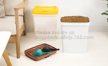 China Supplier Pets Accessories Dog Treat Jars Food Storage Container With Wheels, 5KG/10KG Promotion Plastic Pet Food S