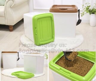 Promotion Eco-friendly Plastic Scoop Pet Dog Food Storage Container, pet food container,dog treat jar with gold bone cov