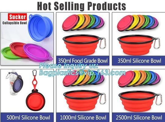 Wholesale Silicone Portable Food Grade Unbreakable Stocked Colorful Collapsible Pet Dog Bowl With Hook, Portable Foldabl