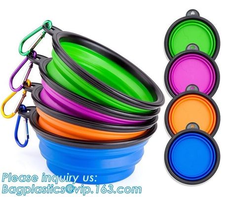 Top selling 350/750/1000/1500ml Foldable Pet Food Water Feeding Portable Travel Collapsible Dog Silicone Bowl, bagease