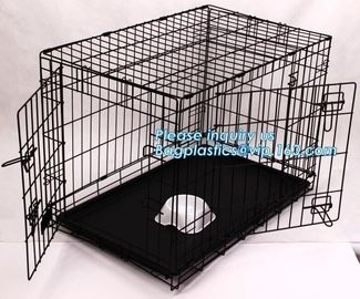 Scratch Resistant and Bite Resistant Bold Foldable Pet Wire Dog Kennels Cages, Folding Steel Dog Cages With Plastic Tray