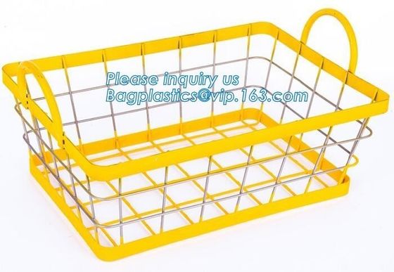 Home Storage Used Round Shaped Metal Mesh Wire Kitchen Basket, Kitchen metal gold wire rectangular vegetable fruit stack